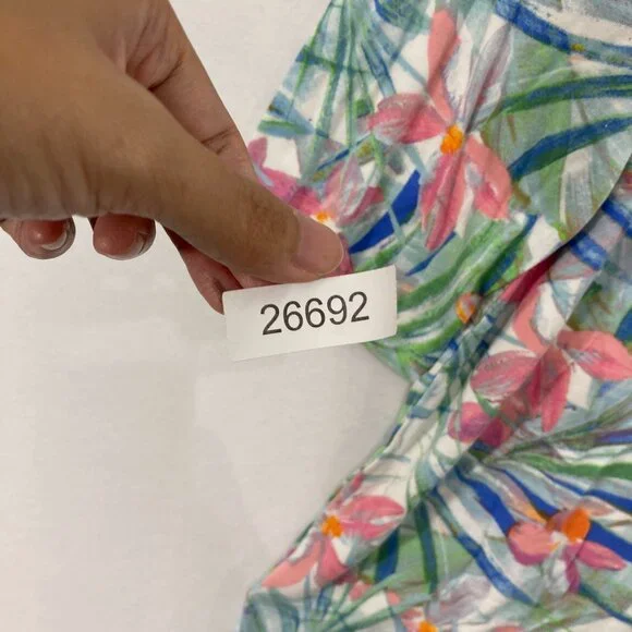 Quacker Factory Top size 2X Pink Blue Floral V Neck Stretch 3/4 Sleeve Casual - Picture 8 of 8